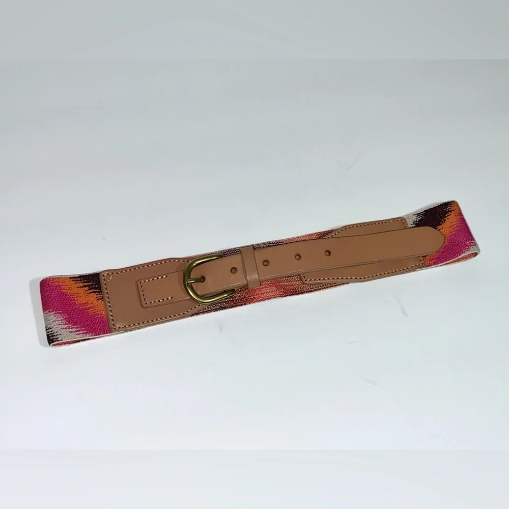 NEW Loft Aztec Elastic Textured Stretch‎ Cow Leather Woman’s Belt Small Stretchy